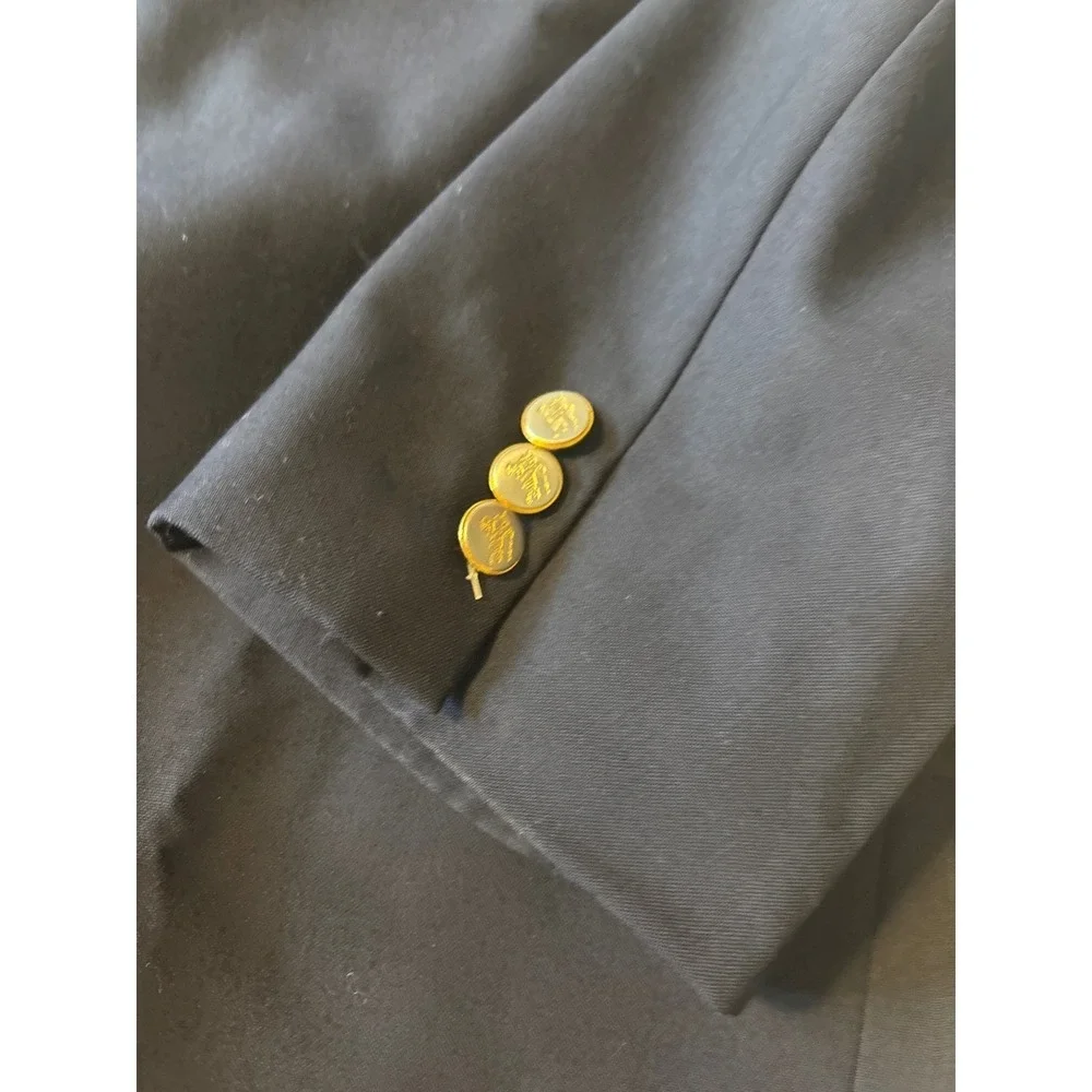 Vtg Burberry Blazer 100S Wool Mens 43.5L Navy Blue Gold Button